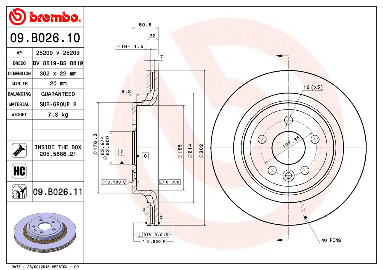 Volvo Brembo Disc Brake Rotor - Rear (302mm) 31471033